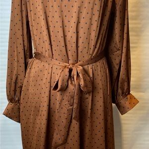 Banana Republic Brown Long Sleeve Dress with Black Polka Dots